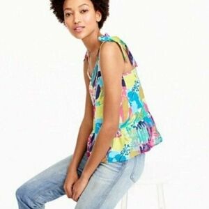 J Crew Women's Tie Shoulder Peplum Top Seaside Floral Shirt Blue Pink Size 6